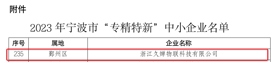 【企業(yè)動態(tài)】再添“硬核”資質(zhì)，久嬋榮獲寧波市“專精特新”企業(yè)認定